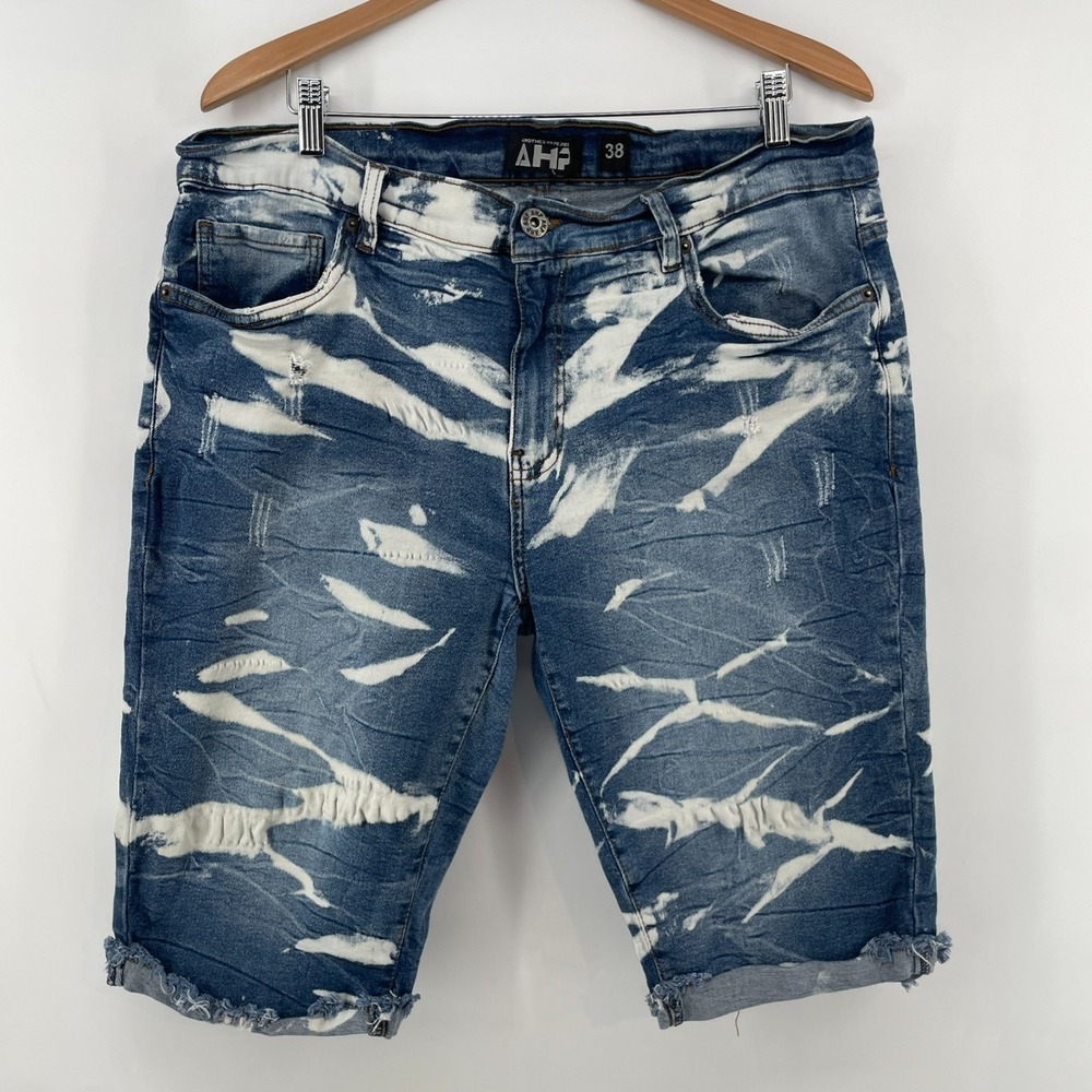 Another Hype Piece Shorts Men 38 x 13 Bleach Distressed Streetwear Hip Hop Y2K